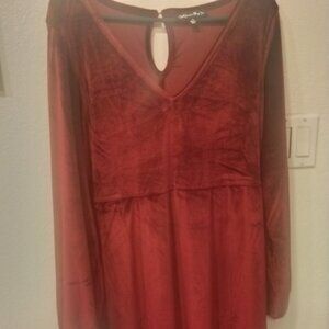 Woman's ruby red long sleeve dress